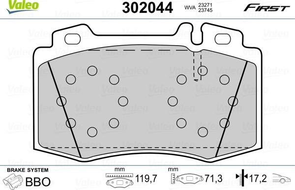 Valeo 302044 - Bremžu uzliku kompl., Disku bremzes ps1.lv