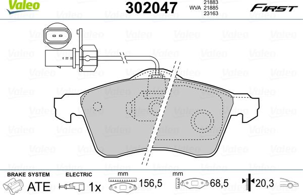 Valeo 302047 - Bremžu uzliku kompl., Disku bremzes ps1.lv