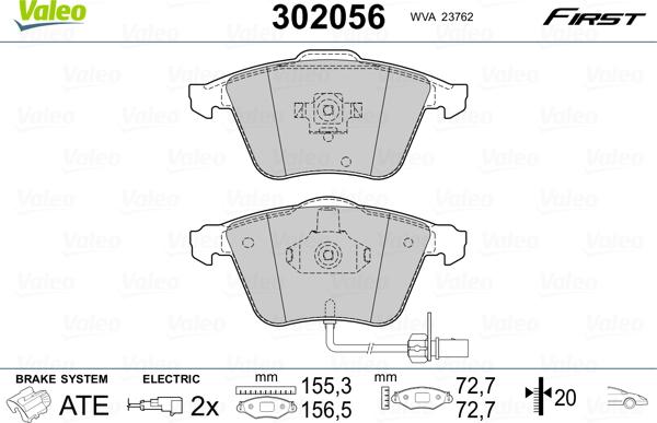 Valeo 302056 - Bremžu uzliku kompl., Disku bremzes ps1.lv