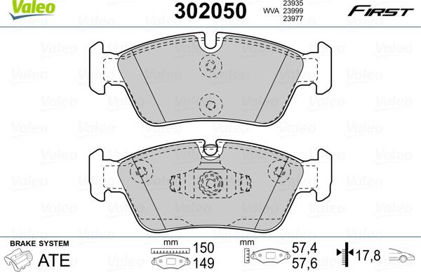 Valeo 302050 - Bremžu uzliku kompl., Disku bremzes ps1.lv