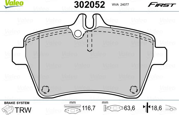 Valeo 302052 - Bremžu uzliku kompl., Disku bremzes ps1.lv