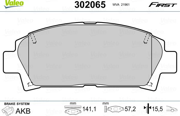 Valeo 302065 - Bremžu uzliku kompl., Disku bremzes ps1.lv