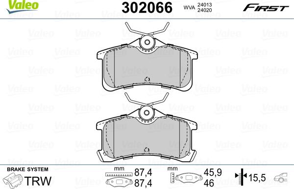 Valeo 302066 - Bremžu uzliku kompl., Disku bremzes ps1.lv