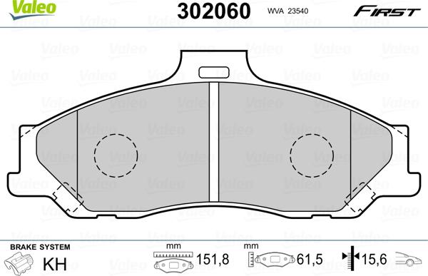 Valeo 302060 - Bremžu uzliku kompl., Disku bremzes ps1.lv