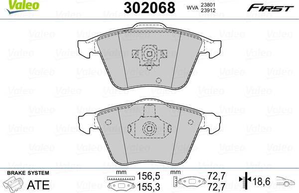 Valeo 302068 - Bremžu uzliku kompl., Disku bremzes ps1.lv