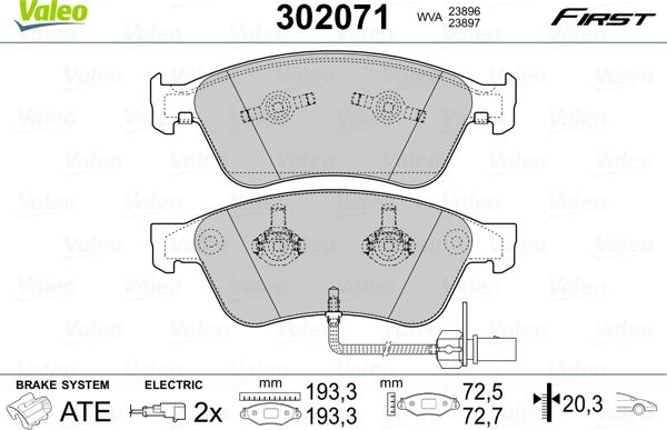 Valeo 302071 - Bremžu uzliku kompl., Disku bremzes ps1.lv