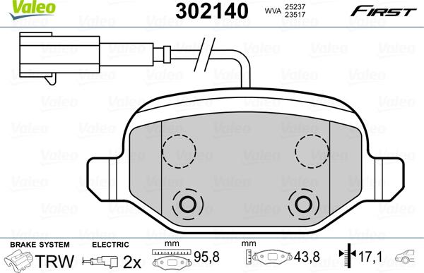 Valeo 302140 - Bremžu uzliku kompl., Disku bremzes ps1.lv