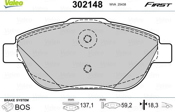 Valeo 302148 - Bremžu uzliku kompl., Disku bremzes ps1.lv