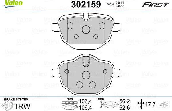 Valeo 302159 - Bremžu uzliku kompl., Disku bremzes ps1.lv