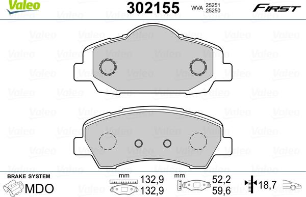 Valeo 302155 - Bremžu uzliku kompl., Disku bremzes ps1.lv