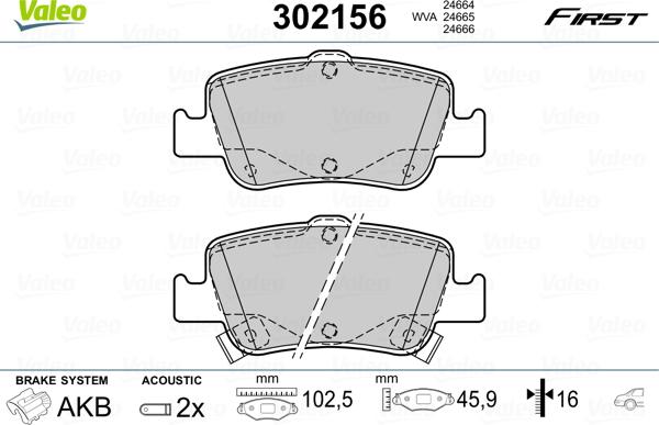 Valeo 302156 - Bremžu uzliku kompl., Disku bremzes ps1.lv