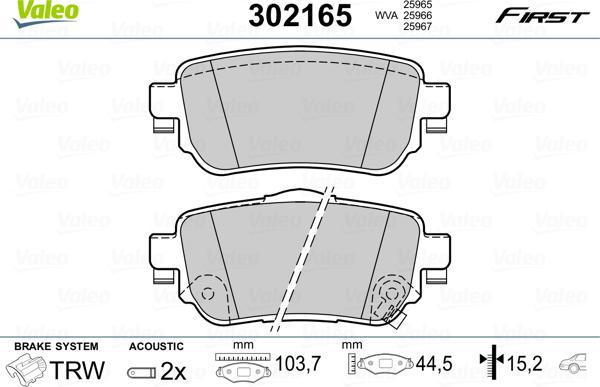 Valeo 302165 - Bremžu uzliku kompl., Disku bremzes ps1.lv