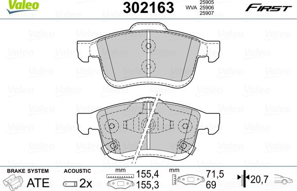 Valeo 302163 - Bremžu uzliku kompl., Disku bremzes ps1.lv