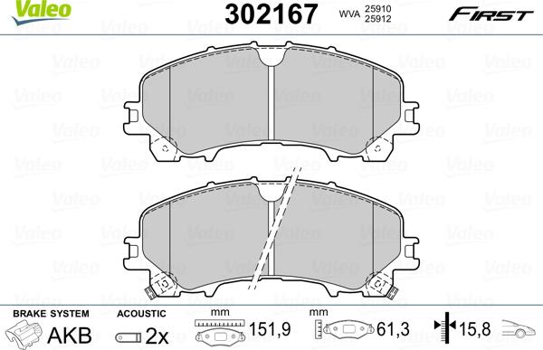 Valeo 302167 - Bremžu uzliku kompl., Disku bremzes ps1.lv