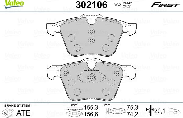 Valeo 302106 - Bremžu uzliku kompl., Disku bremzes ps1.lv