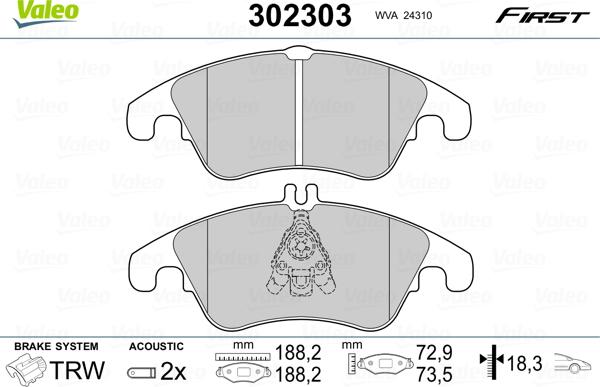 Valeo 302303 - Bremžu uzliku kompl., Disku bremzes ps1.lv