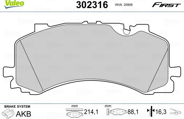 Valeo 302316 - Bremžu uzliku kompl., Disku bremzes ps1.lv