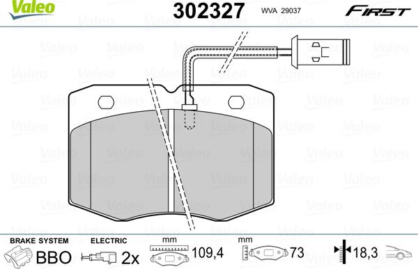 Valeo 302327 - Bremžu uzliku kompl., Disku bremzes ps1.lv