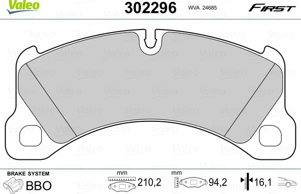 Valeo 302296 - Bremžu uzliku kompl., Disku bremzes ps1.lv