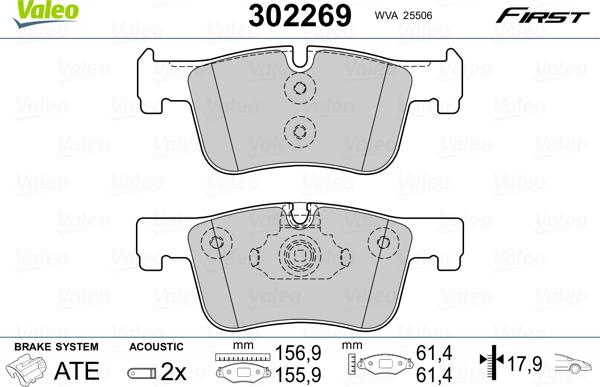 Valeo 302269 - Bremžu uzliku kompl., Disku bremzes ps1.lv