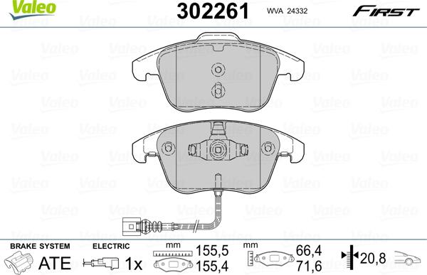 Valeo 302261 - Bremžu uzliku kompl., Disku bremzes ps1.lv