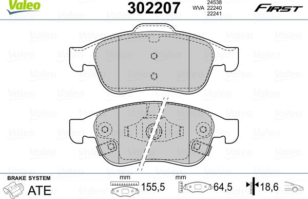 Valeo 302207 - Bremžu uzliku kompl., Disku bremzes ps1.lv