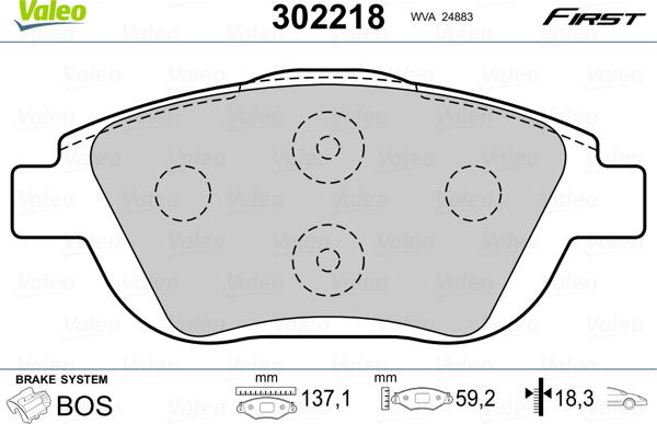 Valeo 302218 - Bremžu uzliku kompl., Disku bremzes ps1.lv