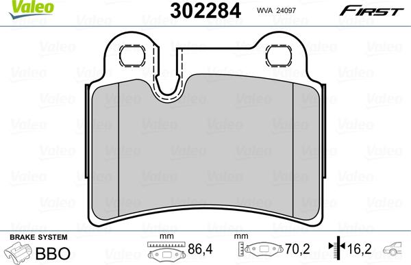 Valeo 302284 - Bremžu uzliku kompl., Disku bremzes ps1.lv