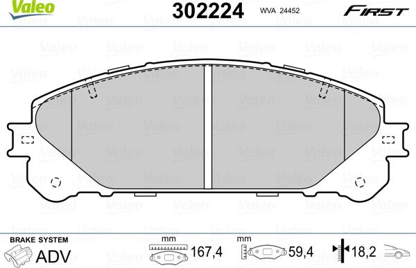 Valeo 302224 - Bremžu uzliku kompl., Disku bremzes ps1.lv