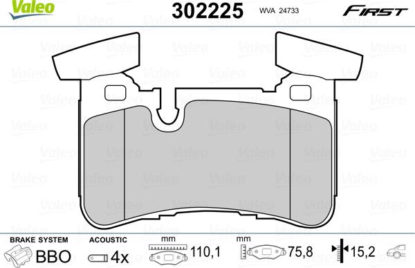 Valeo 302225 - Bremžu uzliku kompl., Disku bremzes ps1.lv