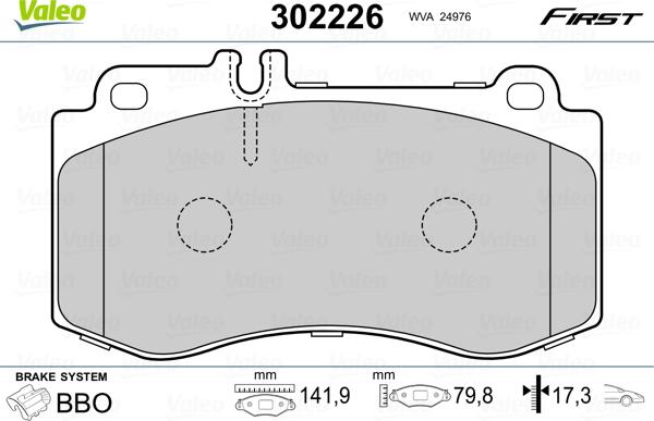 Valeo 302226 - Bremžu uzliku kompl., Disku bremzes ps1.lv