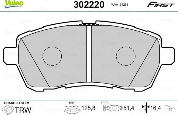 Valeo 302220 - Bremžu uzliku kompl., Disku bremzes ps1.lv