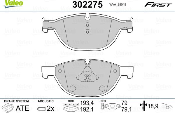 Valeo 302275 - Bremžu uzliku kompl., Disku bremzes ps1.lv