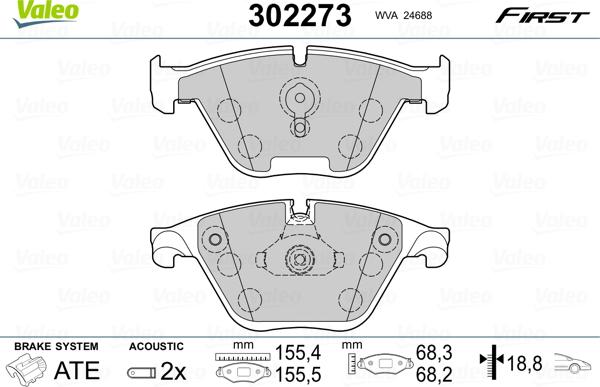 Valeo 302273 - Bremžu uzliku kompl., Disku bremzes ps1.lv