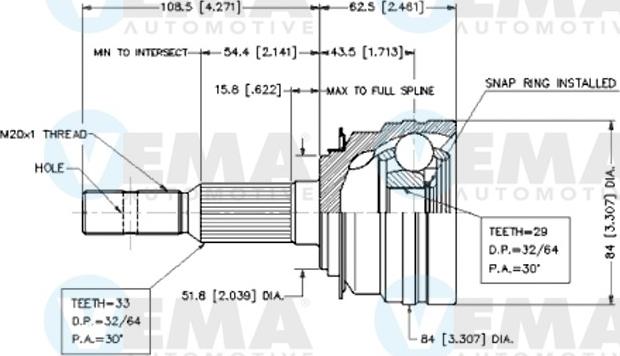 VEMA 18572 - Šarnīru komplekts, Piedziņas vārpsta ps1.lv