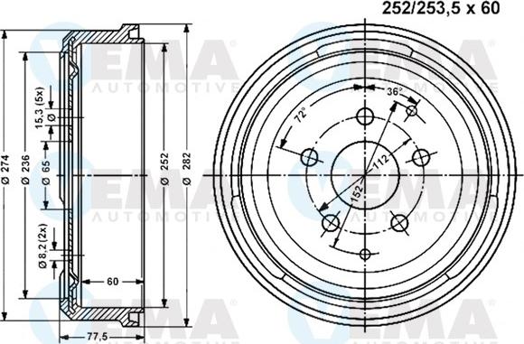 VEMA 800854 - Bremžu trumulis ps1.lv