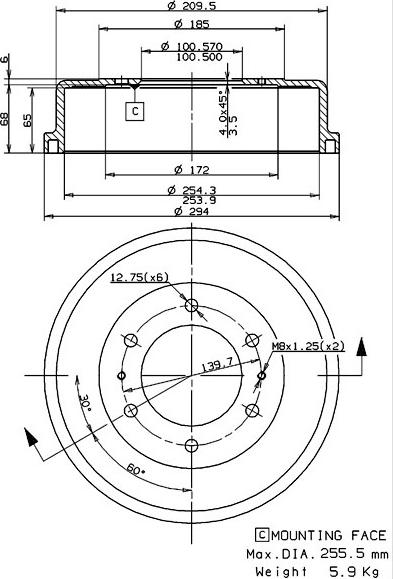 Villar 627.0255 - Bremžu trumulis ps1.lv