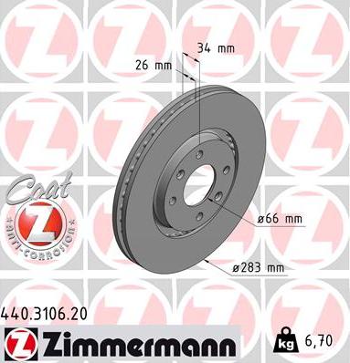 Zimmermann 440.3106.20 - Bremžu diski ps1.lv