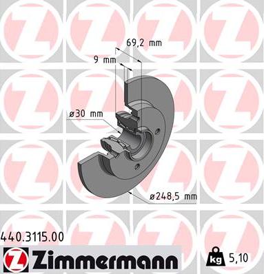 Zimmermann 440.3115.00 - Bremžu diski ps1.lv