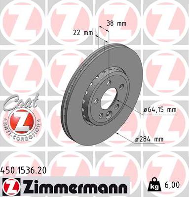 Zimmermann 450.1536.20 - Bremžu diski ps1.lv