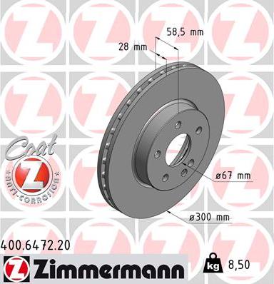 Zimmermann 400.6472.20 - Bremžu diski ps1.lv