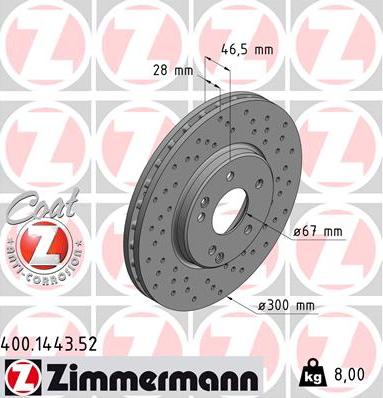 Zimmermann 400.1443.52 - Bremžu diski ps1.lv