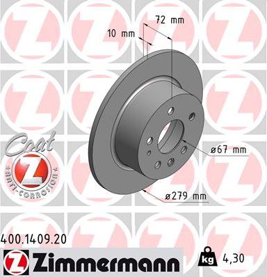 Zimmermann 400.1409.20 - Bremžu diski ps1.lv