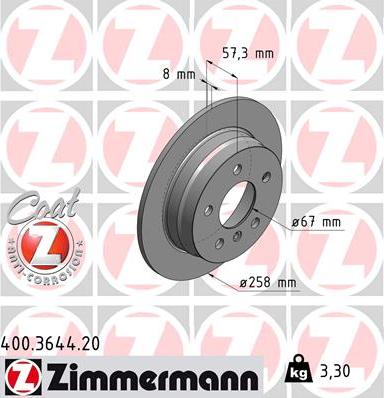 Zimmermann 400.3644.20 - Bremžu diski ps1.lv