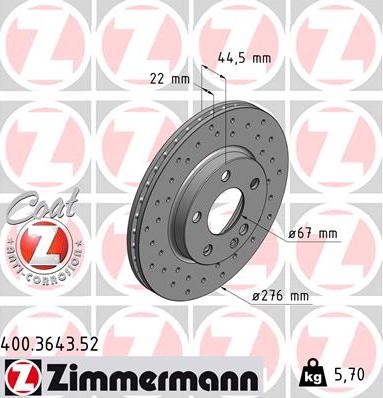 Zimmermann 400.3643.52 - Bremžu diski ps1.lv