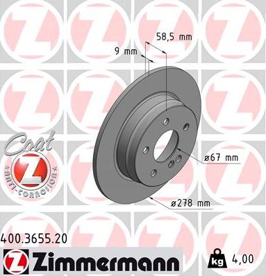 Zimmermann 400.3655.20 - Bremžu diski ps1.lv