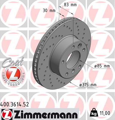 Zimmermann 400.3614.52 - Bremžu diski ps1.lv