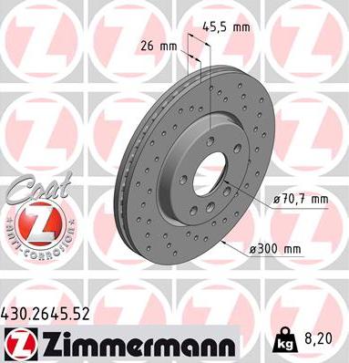Zimmermann 430.2645.52 - Bremžu diski ps1.lv