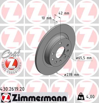 Zimmermann 430.2619.20 - Bremžu diski ps1.lv