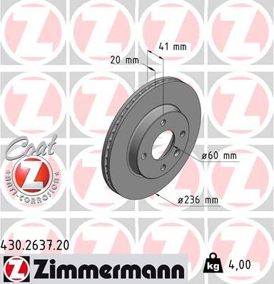 Zimmermann 430.2637.20 - Bremžu diski ps1.lv